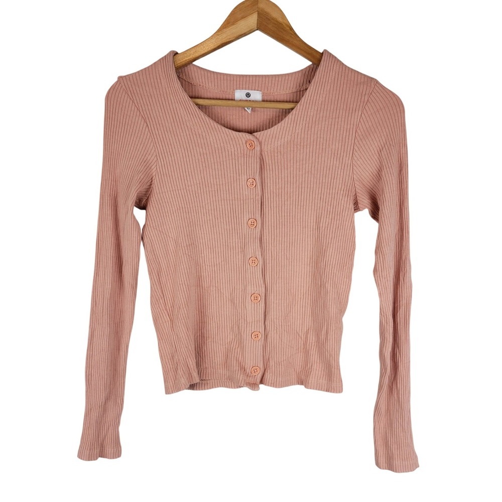 Sundry Ribbed Fitted Cropped Cotton Cardigan Pastel Peach Size 2 US Medium